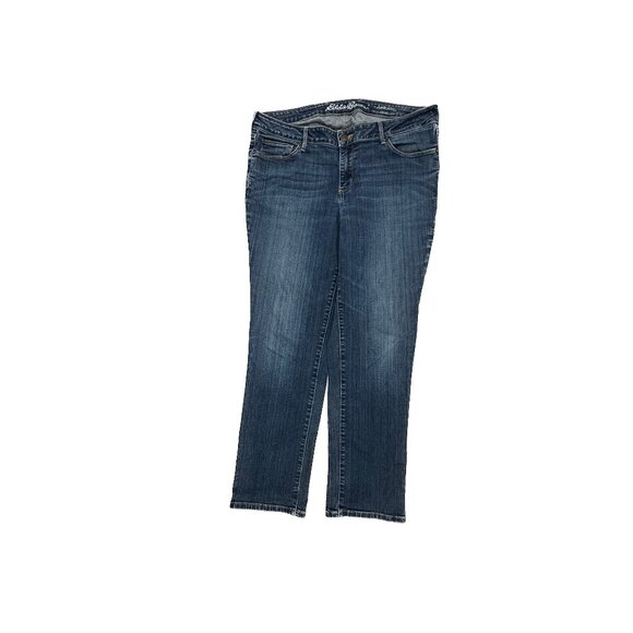 Eddie Bauer Denim - Eddie Bauer Slightly Curvy Straight Women's size 14P Dark Blue Denim Jeans